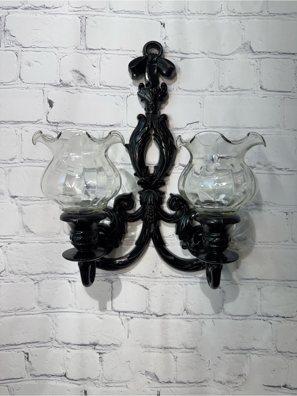 1997 Home Interior black double decorative candle holder